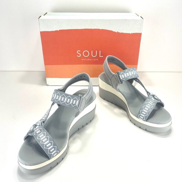 Soul Naturalizer Glitz Platform Wedge Sandal Size 9.5 Blue Calm/Gray Lightweight - Picture 3 of 16